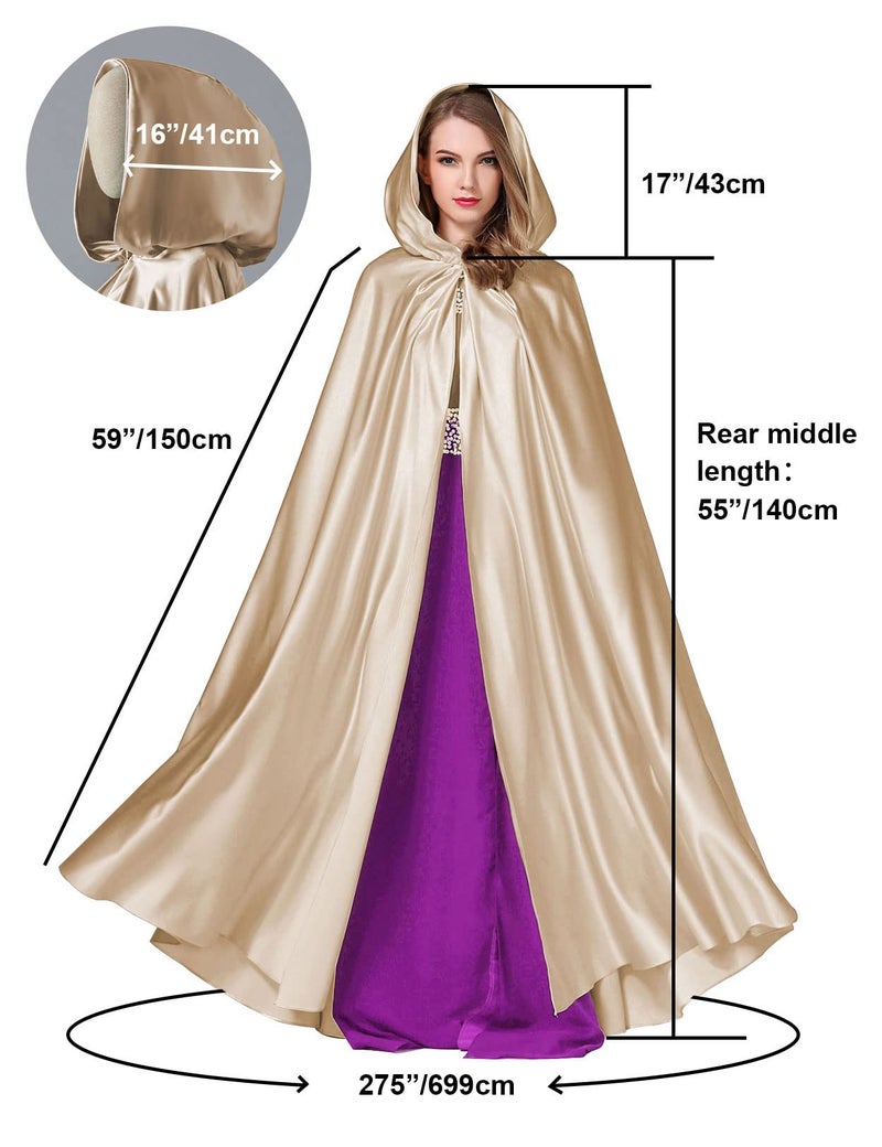 BEAUTELICATE Women's Wedding Hooded Cape Bridal Cloak Poncho Full Length Champagne - Image 5